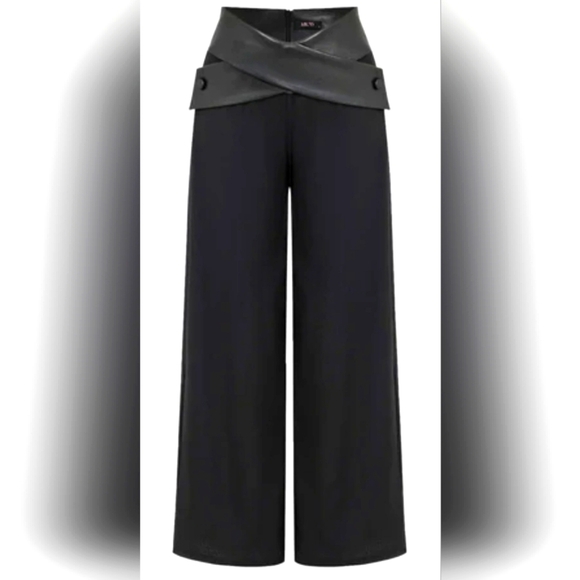 MICAS Solid Faux High Waist Crossed Pocket Trousers In Black. Sz M. - Picture 1 of 8